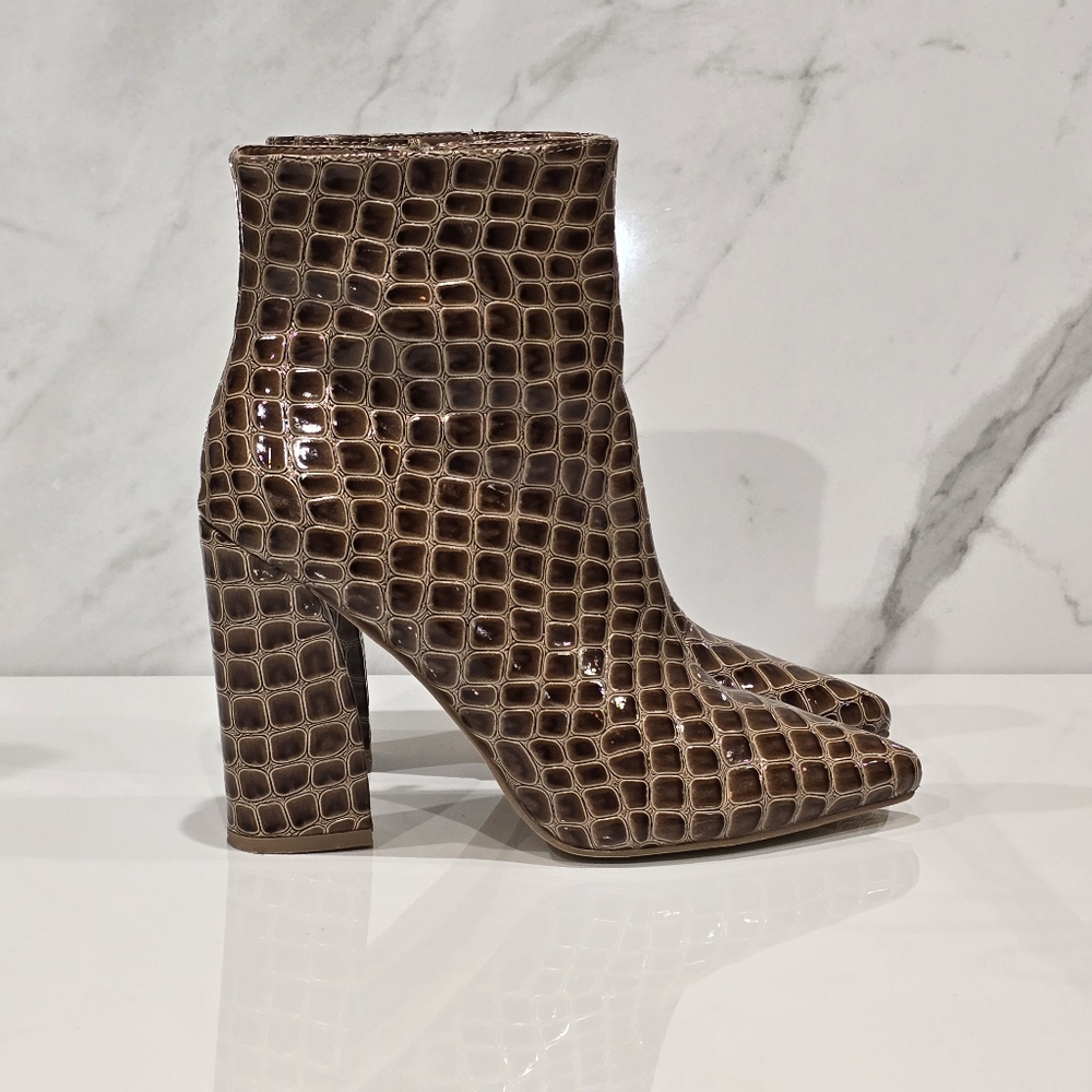 Nasty Gal | Faux crocodile Leather pointy toe booties size 8